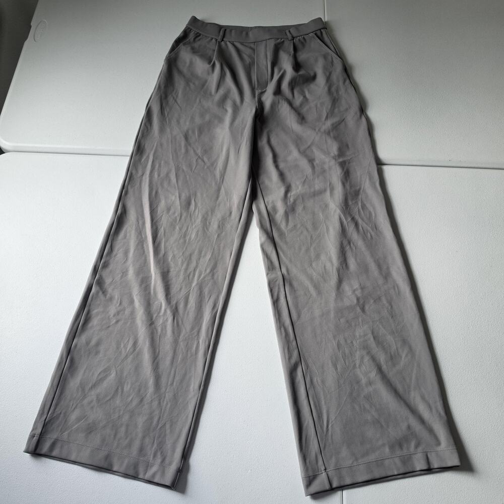 Halara Dress Pants Womens M Tall Gray Wide Leg Jersey Pull On Work Casual